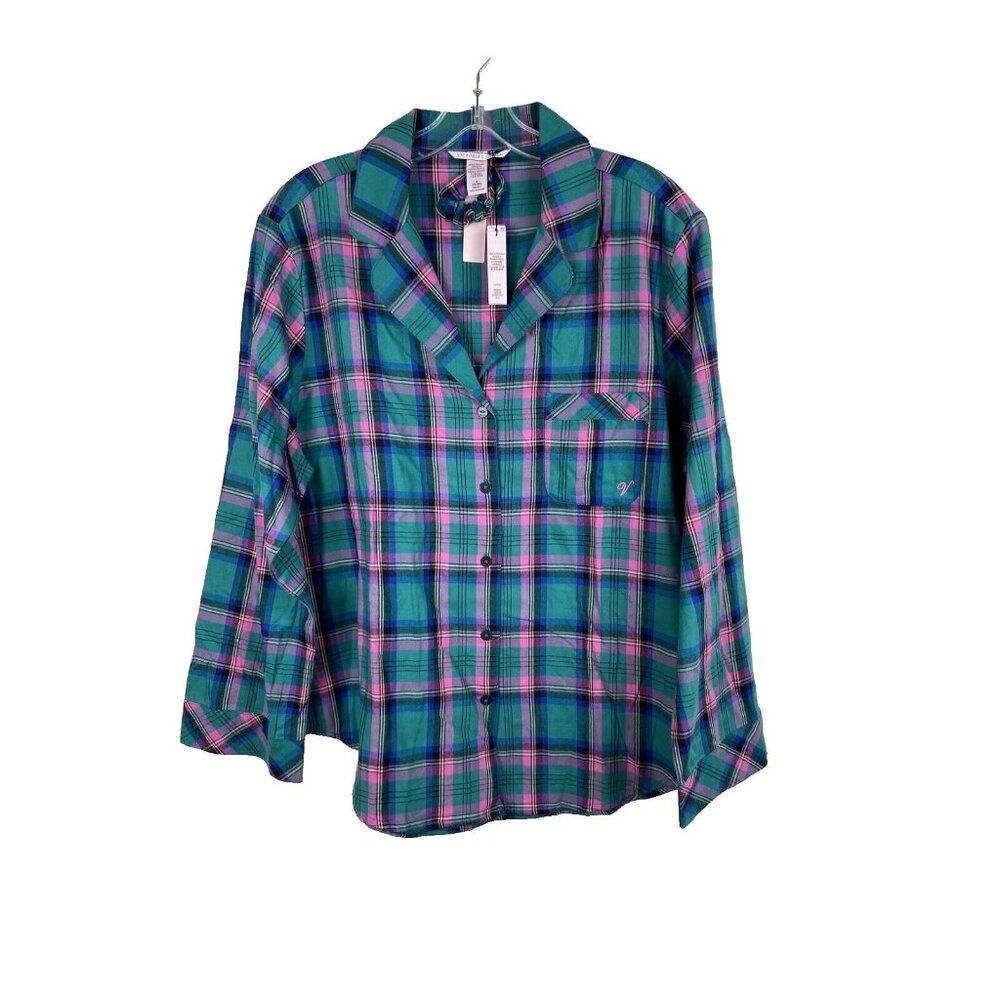 Victoria's Secret Womens Sleepshirt & Hair Scrunch Sz M NEW Flannel PJs Plaid